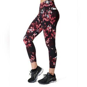 Sweaty Betty The Power Black Pink Firework Stretch Legging 22" Inseam Sz S